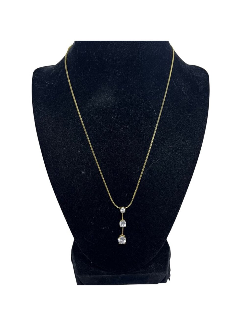 Avon Gold Tone Wheat Chain Necklace With Clear Rhinestone Drop Pendant (6519)